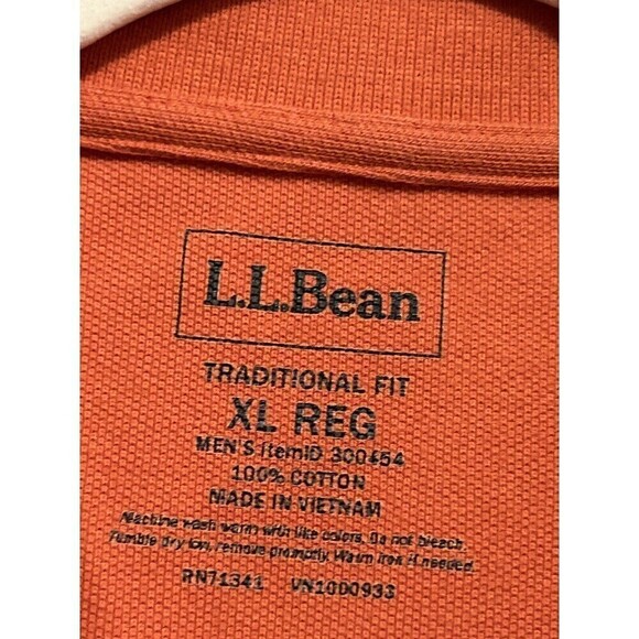 LL Bean Mens Traditional Fit Short Sleeve Polo Shirt XL Regular Solid Orange - Picture 4 of 15